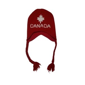 Canada Beanie Cap Hat Knit with Braided Ties